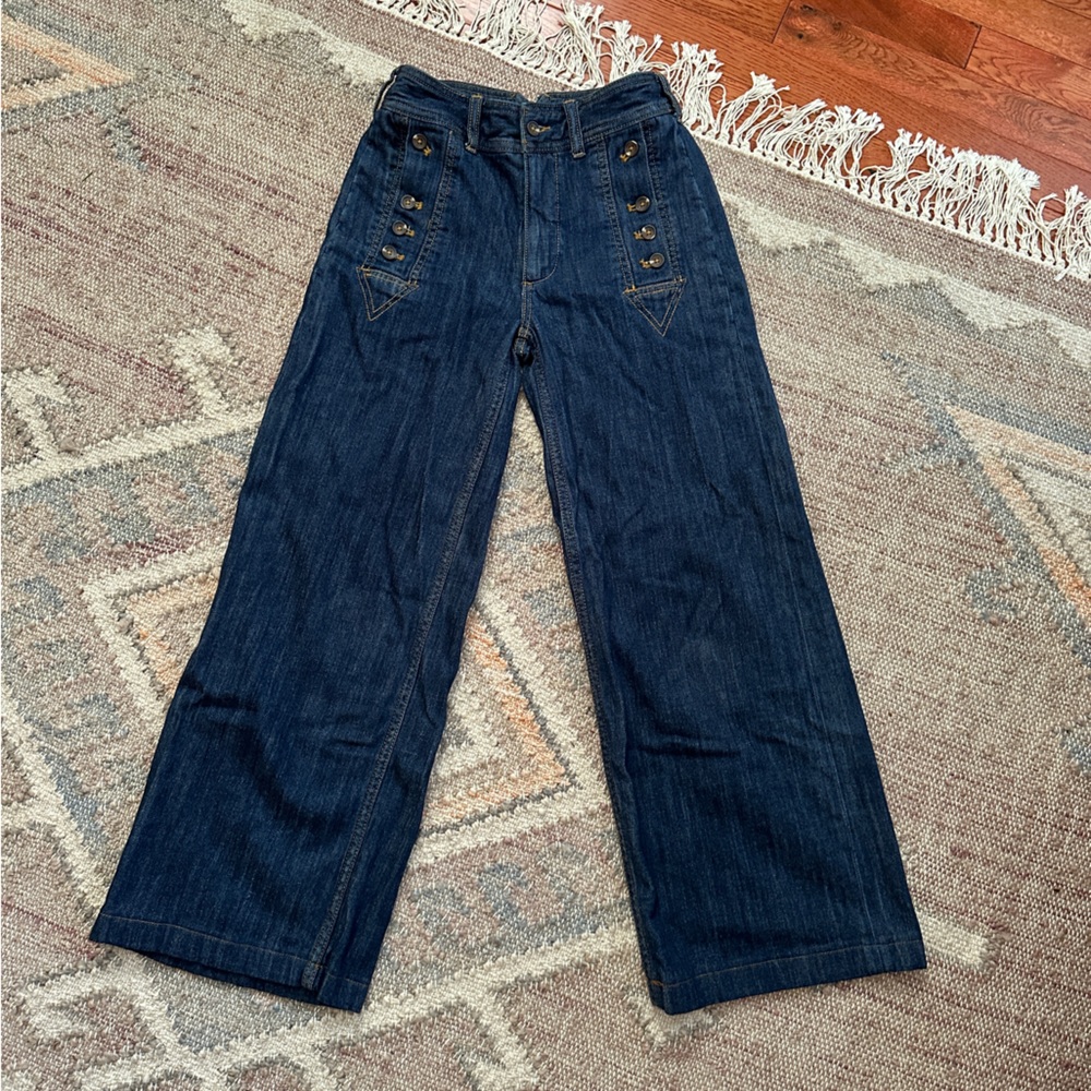 Pilcro Dark Indigo Denim wide leg Jeans size 24 high waist